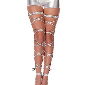 Silver Metallic Festival Leg Wraps